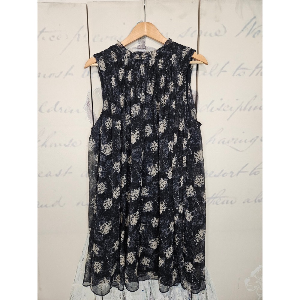 Joie Baltic Print Sleeveless Mock Neck Smocked Mini Dress Navy XL